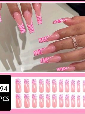 Pink Zebra Tip square Press-On Nails